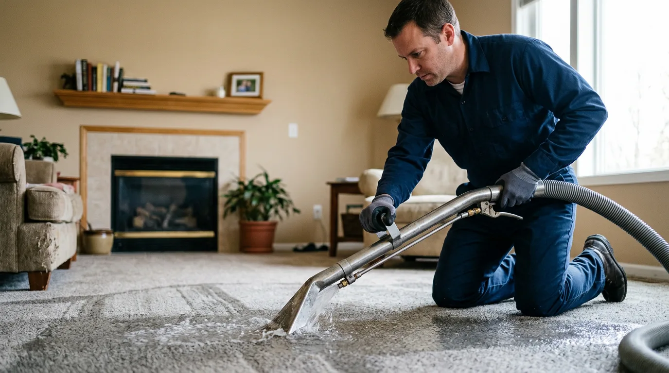 Water damage restoration technician working near Essex Fells, NJ